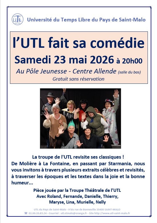 Samedi 23 mai 2026 à 20h00 l'UTL fait sa comédie
